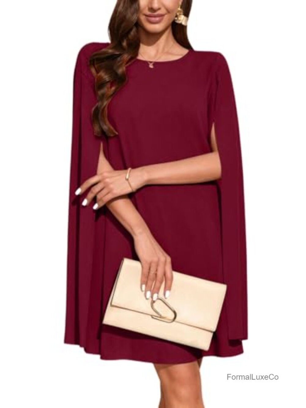 Women's Chiffon Cape Sleeve Cocktail Dress, Lightweight Loose Fit A-Line